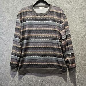 Chase BTL Fair Isle Striped Printed Pullover Sweatshirt L/XL Y2K Grandpa